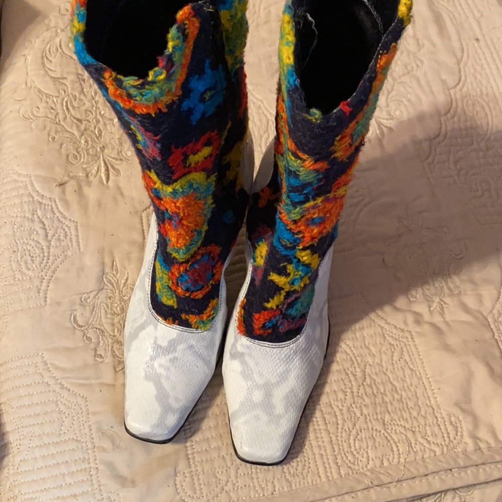 White Snake Python & Multicolor Tweed Ankle Boots - image 6
